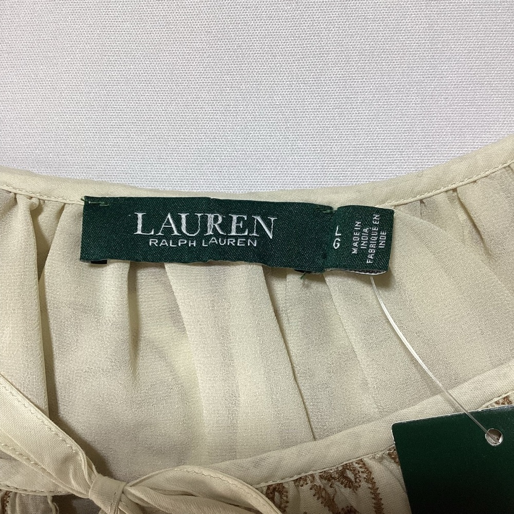 Ralph Lauren Women's Eyelet Cream and Brown Embroidered Blouse - Picture 7 of 16
